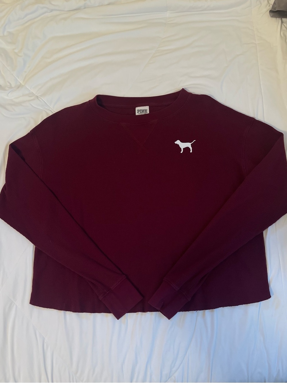 PINK Victoria's Secret Maroon Waffle-Knit Crop Top - Picture 3 of 4